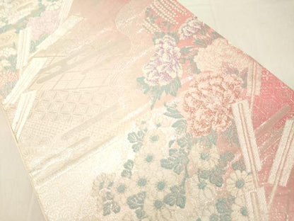 平和屋着物◎六通柄袋帯 道長吉祥花文 銀糸 正絹 逸品 DABA5015cd