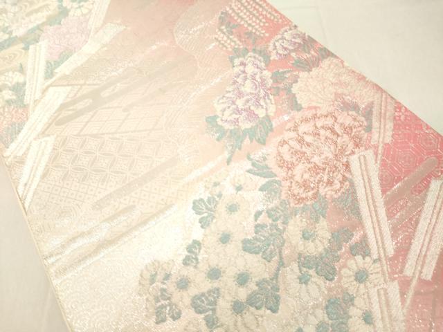 平和屋着物◎六通柄袋帯 道長吉祥花文 銀糸 正絹 逸品 DABA5015cd