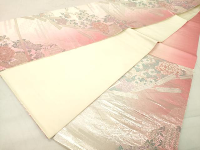 平和屋着物◎六通柄袋帯 道長吉祥花文 銀糸 正絹 逸品 DABA5015cd