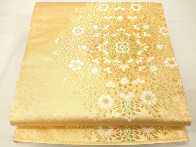 平和屋着物◎六通柄袋帯　正倉院花文　金糸　正絹　逸品　DABA5023cd
