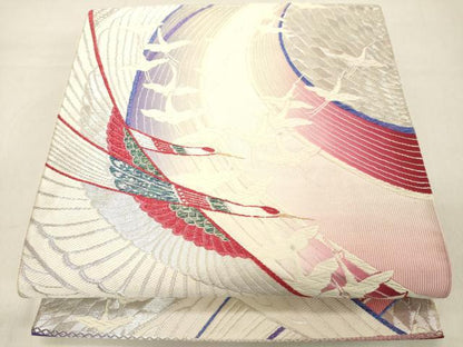 平和屋着物◎六通柄袋帯　唐織　群れ鶴文　金銀糸　正絹　逸品　DABA5034cd