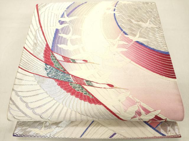 平和屋着物◎六通柄袋帯　唐織　群れ鶴文　金銀糸　正絹　逸品　DABA5034cd