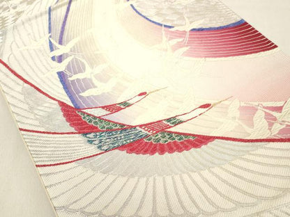 平和屋着物◎六通柄袋帯　唐織　群れ鶴文　金銀糸　正絹　逸品　DABA5034cd
