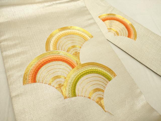 平和屋着物◎九寸名古屋帯　総刺繍　駒刺繍　青海波　金銀糸　正絹　逸品　DABA5043cd