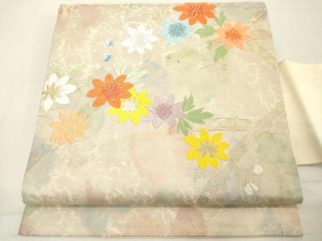 平和屋着物◎九寸名古屋帯　唐織　草花文　金糸　正絹　逸品　DABA5054cd