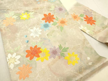 平和屋着物◎九寸名古屋帯　唐織　草花文　金糸　正絹　逸品　DABA5054cd