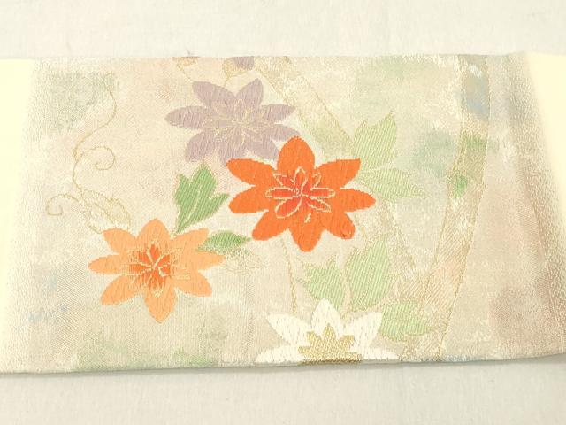 平和屋着物◎九寸名古屋帯　唐織　草花文　金糸　正絹　逸品　DABA5054cd