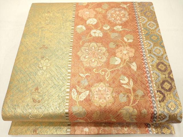 平和屋着物◎六通柄袋帯　更紗花鳥文　金糸　引箔　正絹　逸品　DABA5060cd