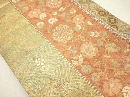 平和屋着物◎六通柄袋帯　更紗花鳥文　金糸　引箔　正絹　逸品　DABA5060cd