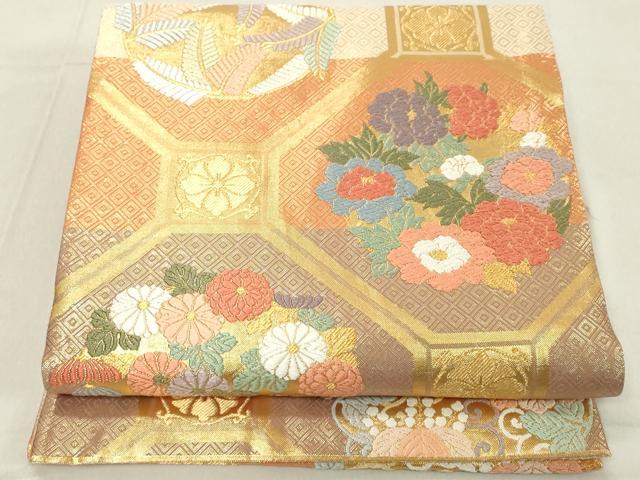 平和屋着物◎佐賀錦　六通柄袋帯　唐織　蜀江花丸文　金糸　正絹　逸品　DABA5066cd