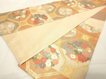 平和屋着物◎佐賀錦　六通柄袋帯　唐織　蜀江花丸文　金糸　正絹　逸品　DABA5066cd