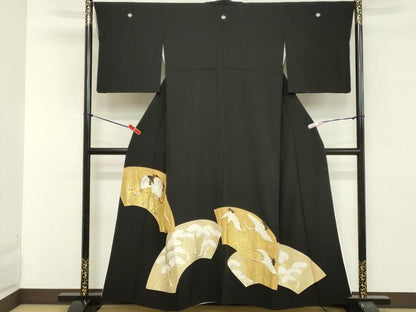 平和屋着物■豪華黒留袖　駒刺繍　地紙文　鶴　暈し染め　金彩　正絹　逸品　DABA5076cd