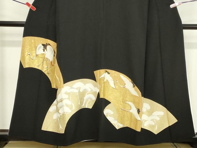 平和屋着物■豪華黒留袖　駒刺繍　地紙文　鶴　暈し染め　金彩　正絹　逸品　DABA5076cd