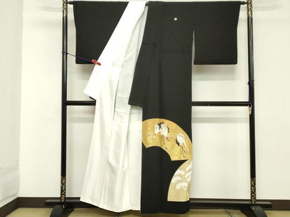 平和屋着物■豪華黒留袖　駒刺繍　地紙文　鶴　暈し染め　金彩　正絹　逸品　DABA5076cd