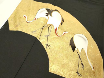 平和屋着物■豪華黒留袖　駒刺繍　地紙文　鶴　暈し染め　金彩　正絹　逸品　DABA5076cd