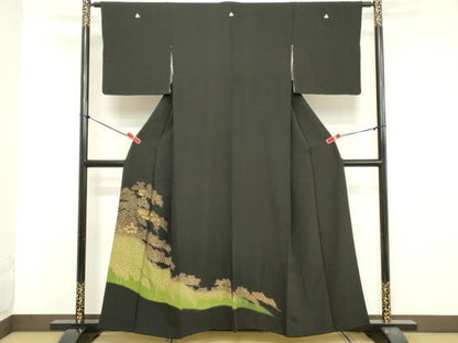 平和屋着物■豪華黒留袖　刺繍　枝松文　暈し染め　金銀彩　正絹　逸品　DABA5112cd