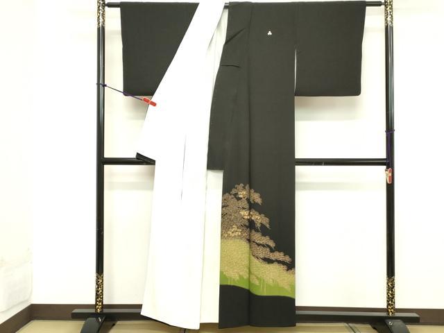 平和屋着物■豪華黒留袖　刺繍　枝松文　暈し染め　金銀彩　正絹　逸品　DABA5112cd