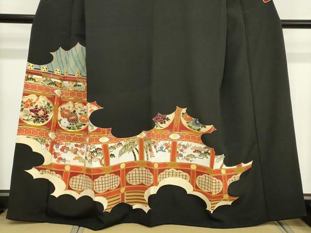 平和屋着物■豪華黒留袖　駒刺繍　吉祥花文　暈し染め　金彩　正絹　逸品　DABA5124cd