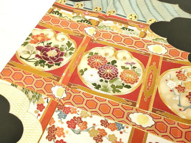 平和屋着物■豪華黒留袖　駒刺繍　吉祥花文　暈し染め　金彩　正絹　逸品　DABA5124cd