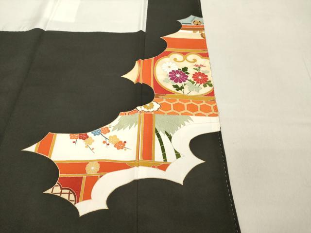 平和屋着物■豪華黒留袖　駒刺繍　吉祥花文　暈し染め　金彩　正絹　逸品　DABA5124cd