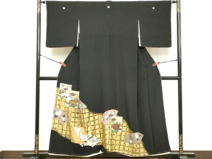平和屋着物■豪華黒留袖 駒刺繍 色紙重ね花文 暈し染め 金彩 正絹 逸品 DABA5173cd