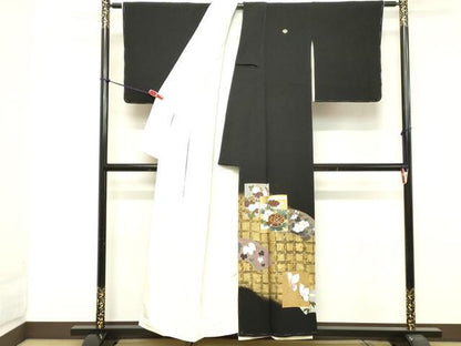 平和屋着物■豪華黒留袖 駒刺繍 色紙重ね花文 暈し染め 金彩 正絹 逸品 DABA5173cd
