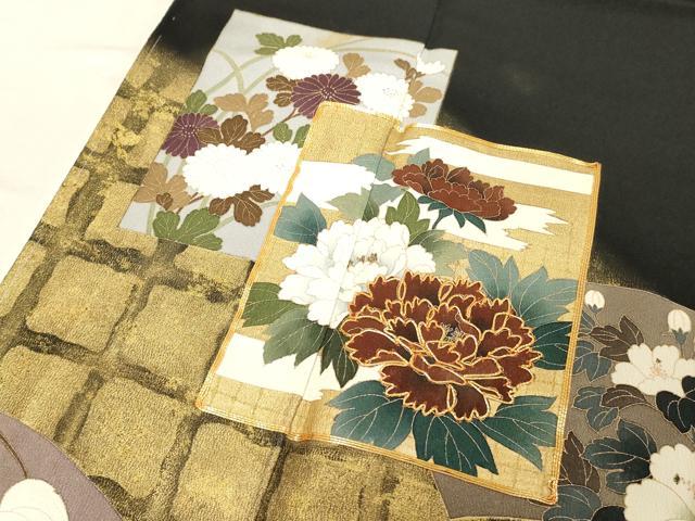 平和屋着物■豪華黒留袖 駒刺繍 色紙重ね花文 暈し染め 金彩 正絹 逸品 DABA5173cd