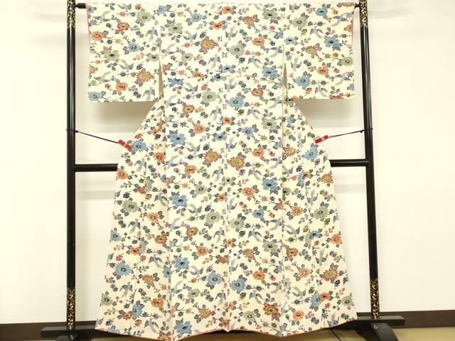 平和屋着物■上質な小紋　型染め　花鳥文　正絹　逸品　DABA5224cd