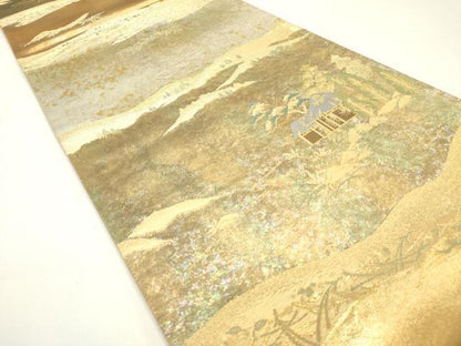 平和屋着物◎六通柄袋帯 遠山風景文 船 金銀糸 引箔 正絹 逸品 DABA5310cd