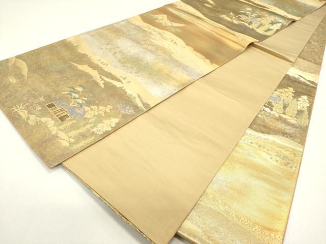 平和屋着物◎六通柄袋帯 遠山風景文 船 金銀糸 引箔 正絹 逸品 DABA5310cd