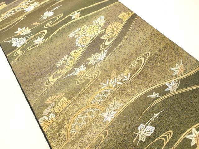 平和屋着物◎六通柄袋帯 流水吹き寄せ文 金銀糸 引箔 正絹 逸品 DABA5313cd