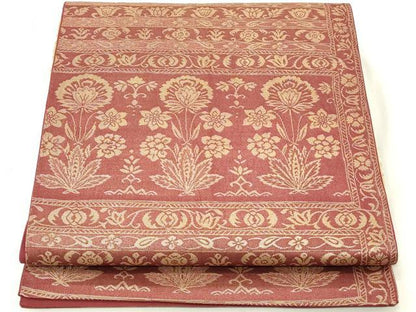 平和屋着物◎六通柄袋帯 横段更紗花文 金糸 正絹 逸品 DABA5319cd