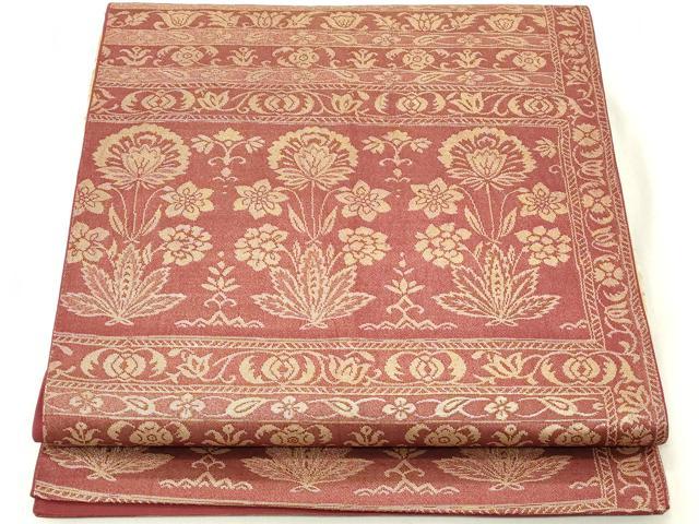平和屋着物◎六通柄袋帯 横段更紗花文 金糸 正絹 逸品 DABA5319cd