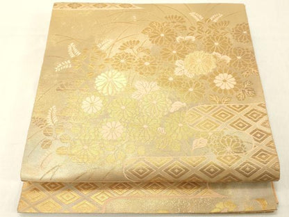 平和屋着物◎六通柄袋帯 エ霞秋草文 金糸 引箔 正絹 逸品 DABA5321cd