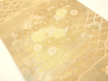 平和屋着物◎六通柄袋帯 エ霞秋草文 金糸 引箔 正絹 逸品 DABA5321cd