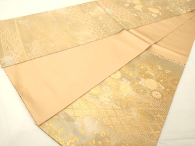 平和屋着物◎六通柄袋帯 エ霞秋草文 金糸 引箔 正絹 逸品 DABA5321cd