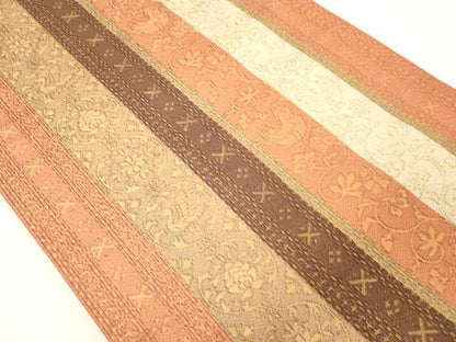 平和屋着物◎六通柄袋帯 花鳥唐草間道 金糸 正絹 逸品 DABA5322cd