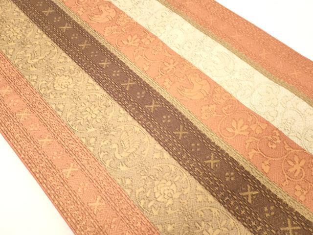 平和屋着物◎六通柄袋帯 花鳥唐草間道 金糸 正絹 逸品 DABA5322cd