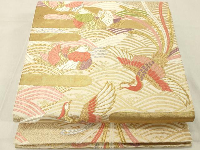 平和屋着物◎六通柄袋帯　唐織　エ霞鴛鴦花文　鳳凰　金銀糸　正絹　逸品　DABA5329cd