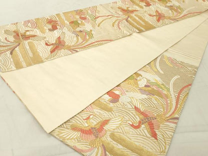 平和屋着物◎六通柄袋帯　唐織　エ霞鴛鴦花文　鳳凰　金銀糸　正絹　逸品　DABA5329cd