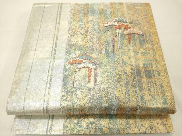 平和屋着物◎六通柄袋帯 縞献上格子松文 金糸 引箔 正絹 逸品 DABA5332cd