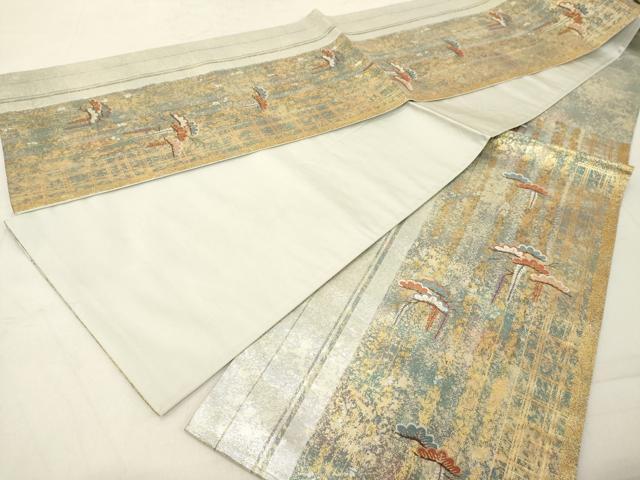 平和屋着物◎六通柄袋帯 縞献上格子松文 金糸 引箔 正絹 逸品 DABA5332cd
