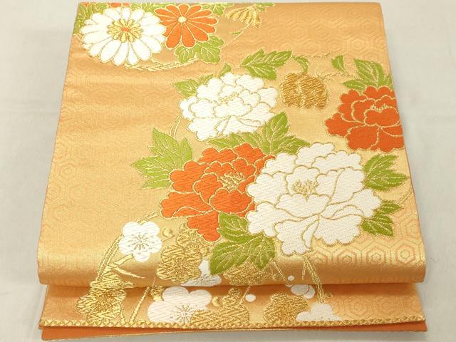 平和屋着物◎六通柄袋帯　唐織　花丸文　金糸　正絹　逸品　DABA5334cd