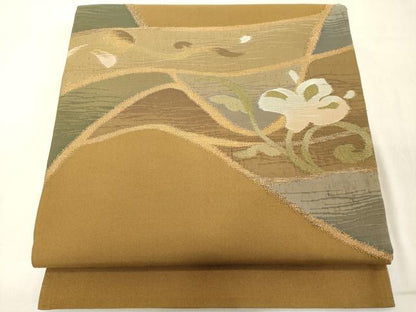 平和屋着物◎太鼓柄袋帯　すくい織　草花文　金糸　正絹　逸品　DABA5337cd