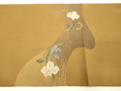 平和屋着物◎太鼓柄袋帯　すくい織　草花文　金糸　正絹　逸品　DABA5337cd