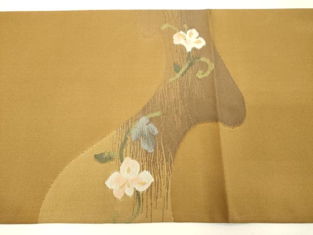平和屋着物◎太鼓柄袋帯　すくい織　草花文　金糸　正絹　逸品　DABA5337cd