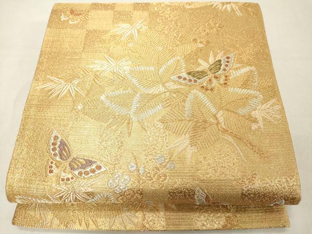 平和屋着物◎六通柄袋帯　吉祥花蝶文　松竹梅　金銀糸　正絹　逸品　DABA5349cd