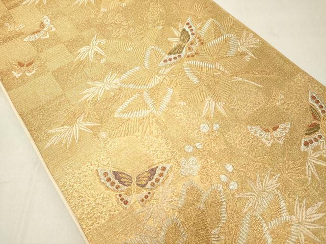 平和屋着物◎六通柄袋帯　吉祥花蝶文　松竹梅　金銀糸　正絹　逸品　DABA5349cd