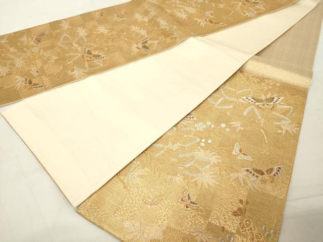 平和屋着物◎六通柄袋帯　吉祥花蝶文　松竹梅　金銀糸　正絹　逸品　DABA5349cd