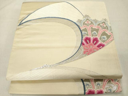平和屋着物◎六通柄袋帯　正倉院花文　銀糸　正絹　逸品　DABA5367cd